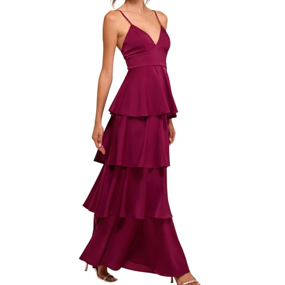 Lulu's Burgundy Tiered Maxi Dress
